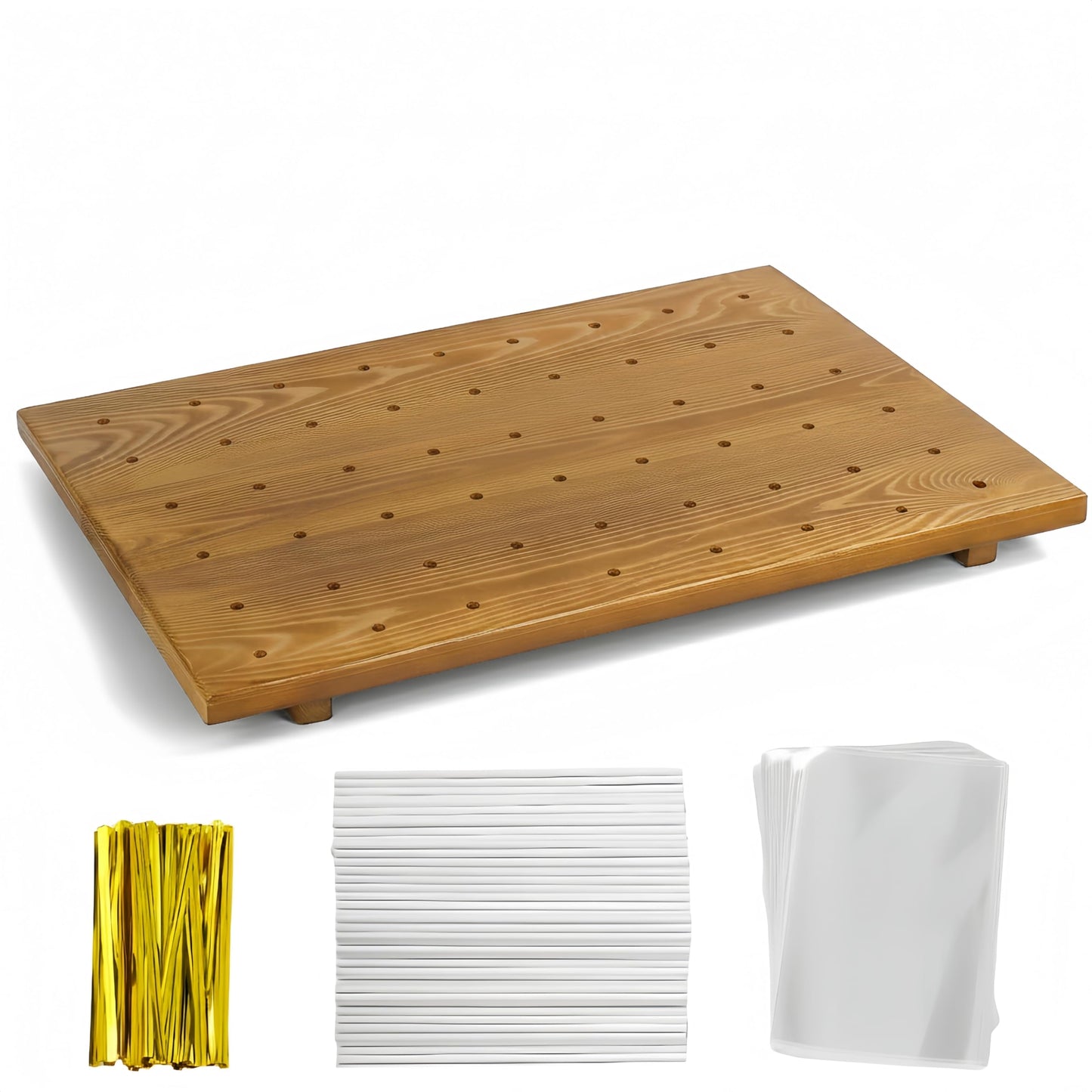 Relaxing Garden 48 Hole Cake Pop Stand, Wooden Cake Pop Display Board with 100 Sticks, 100 Treat Bags & 100 Twist Ties, Dessert Table Holder for Birthday, Baby Shower, Wedding & Parties