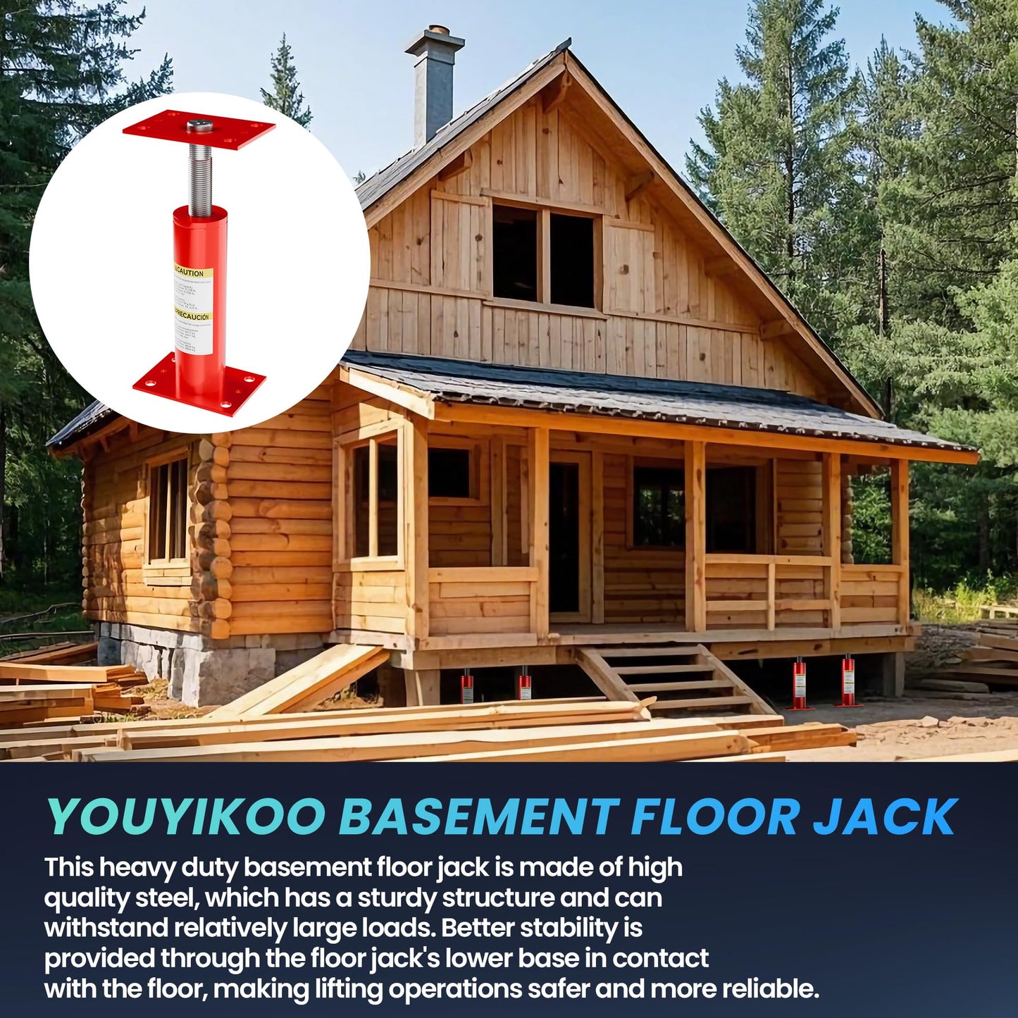 Youyikoo 2 Pack Basement Floor Jack, Heavy Duty Adjustable Jack Post Basement Floor House Screw Jacks for Porch Roof Deck Staircase, 12"-16" Height Range 19475 lbs Max Load Capacity Red (2 PCS)