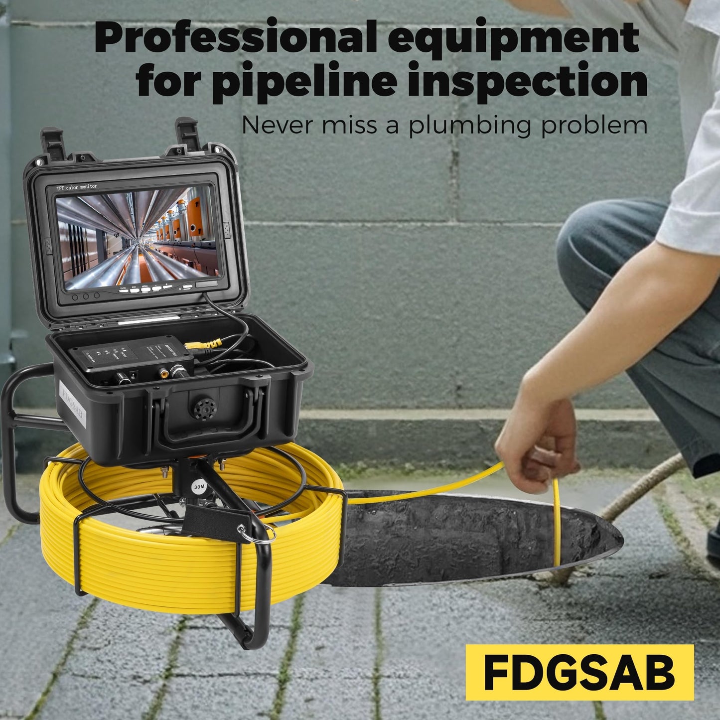 FDGSAB Sewer Camera, 20/50m, 7" Screen Pipeline Inspection Camera Waterproof IP68 w/12 Adjustable LEDs, DVR Function Have 32GB SD Card .for Sewer Line, Duct Drain Pipe Plumbing (164ft/50M DVR)