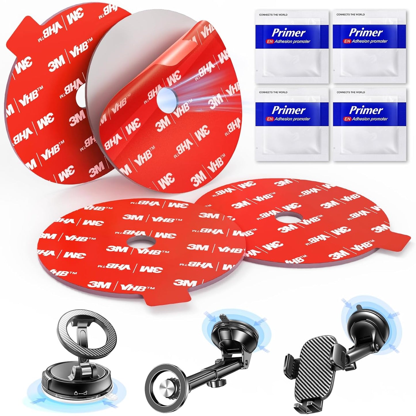 4 75mm Adhesive Sticky for Car Phone Mount: Pcs Double Sided Pad with Adhesion Promoter for Suction Cup Holder - Heat