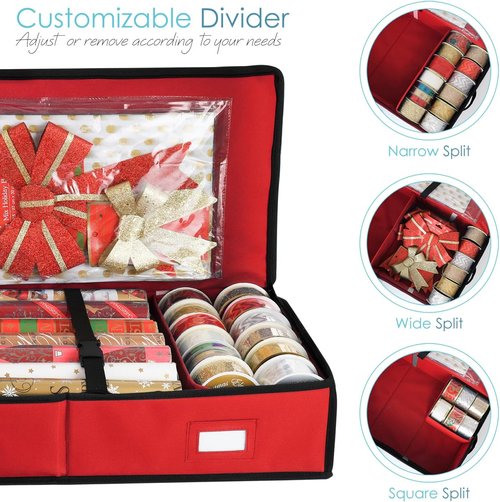 Hearth & Harbor Wrapping Paper Storage Container - Tear-Proof Christmas Gift Wrap Organizer | Fits 22 Rolls, Red