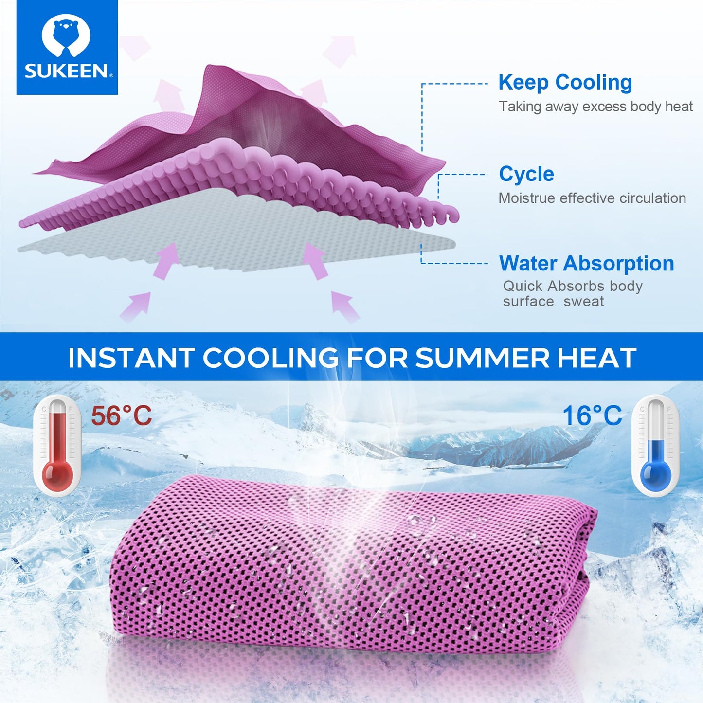 Sukeen 4 Pack Cooling Towels for Hot Weather 40"x12", Gym Towels for Men and Women, Soft Breathable Workout Towels for Yoga, Running, Sport, & More