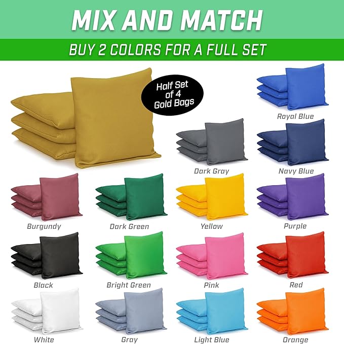 GoSports Classic Cornhole Bean Bags Set of 4-16 Colors Available - Regulation All Weather, Mix and Match