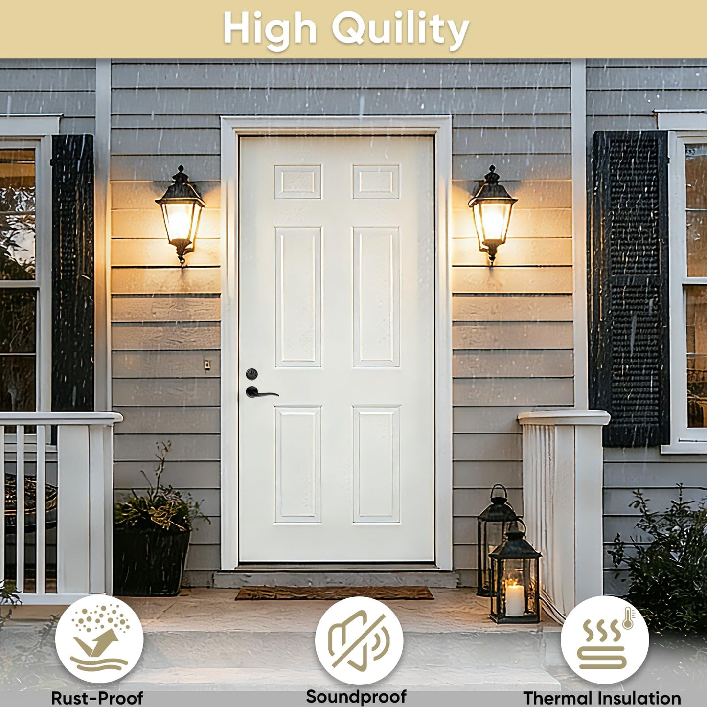 JUBEST 36"x80" Steel Front Door,Premium 6-Panel White Primed Exterior Door Slab with Lockset Hole,Energy Efficient Polyurethane Core for Sound & Thermal Insulation,Reversible Handing, Ready to Paint