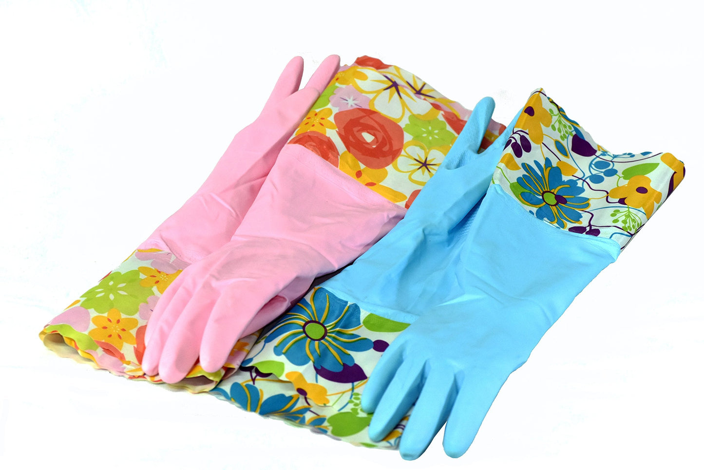 2 PAIRS Household Gloves Latex Free Cleaning Gloves with Soft Lining Long Cuff 15" & Grip, Medum, Pink/Blue