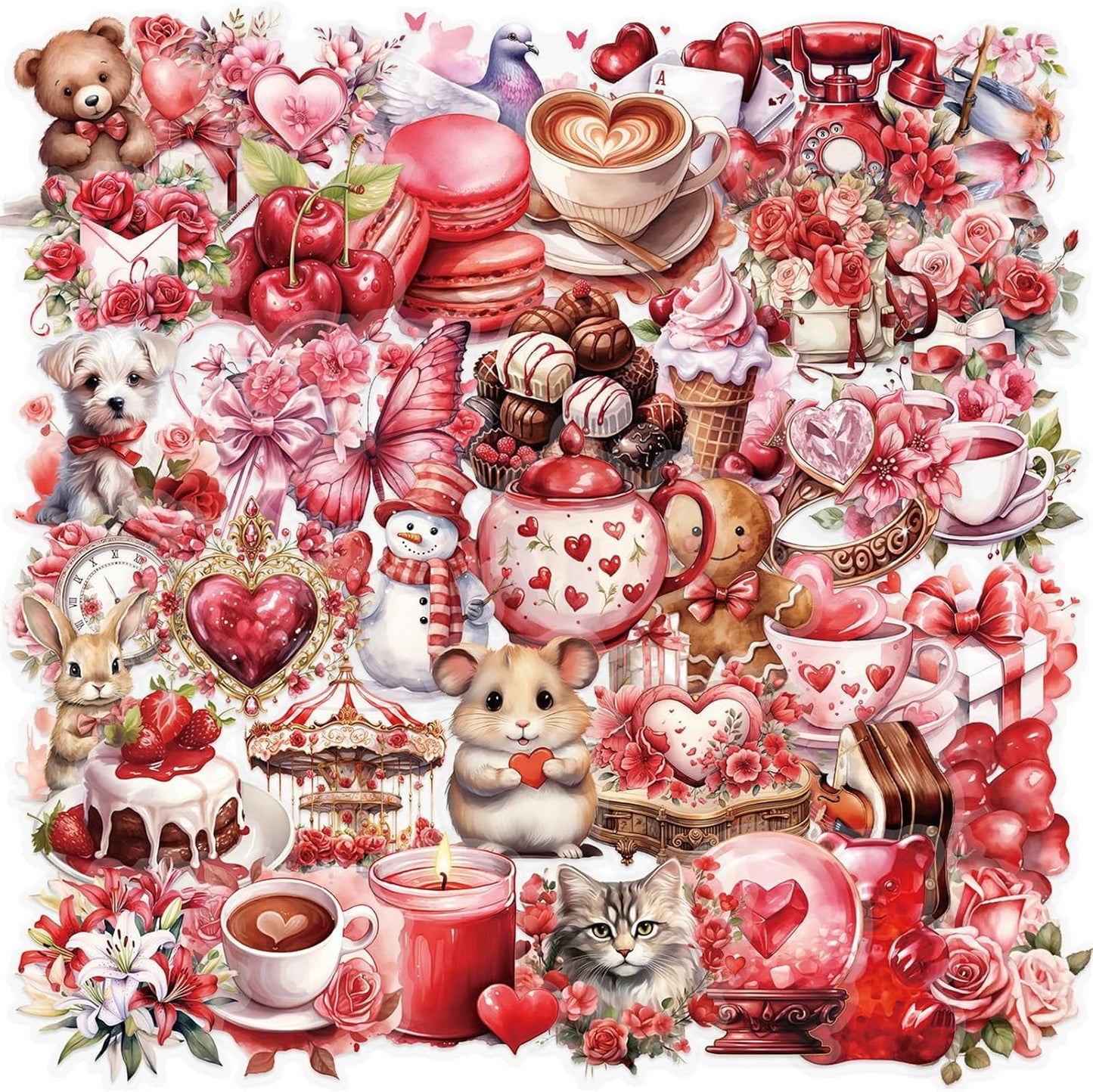 SVGDHZK 50pcs Album Valentine's Day Transparent PET Stickers Vintage Valentine Stickers Sweet Confession Sticker