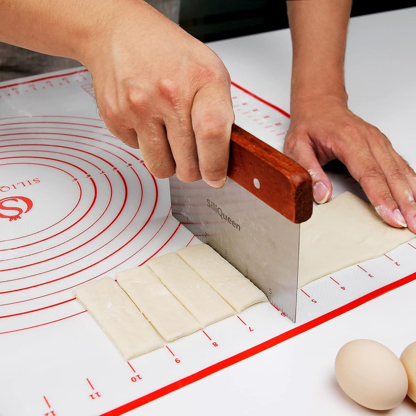 Skiennix Silicone Pastry Baking Mat - Heat Resistant, Non-Stick & BPA Free | 27.5” x 20” Red with Brush & Scraper