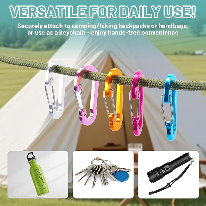 Multi-Pack Aluminum Carabiner Clips, 2" Ultra-Light Spring & Locking for Key,Hiking, Outdoor Activities