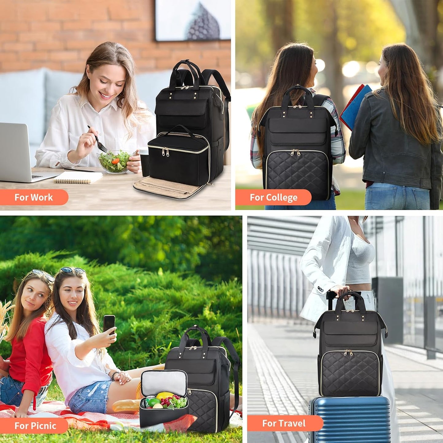 Backpack 17.3 Inch Backpack Backpack BERTASCHE Lunch for Women, Laptop with Insulated Cooler Lunch box, Nurse