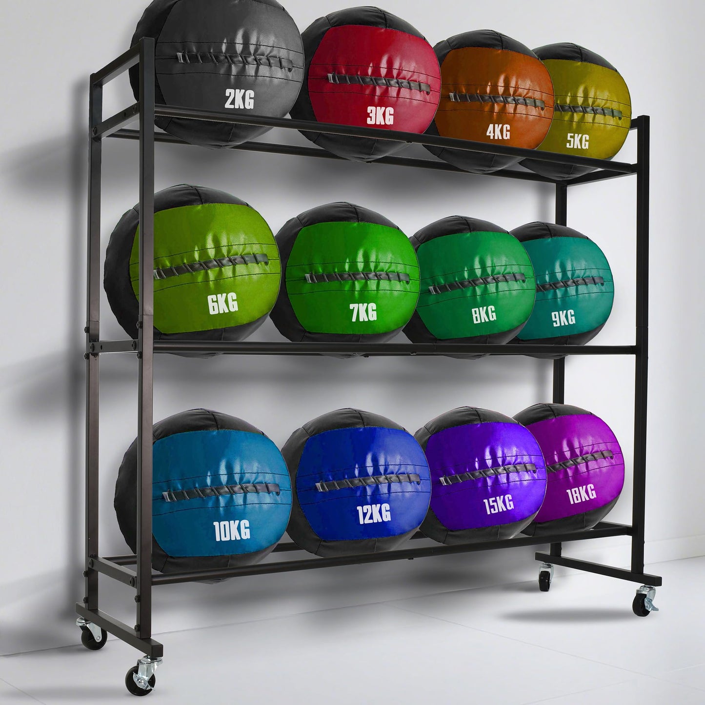 DECORDEEP Medicine Ball Rack, Heavy Duty Medicine Ball Storage Stand, Rolling Med Ball Holder and Organizer for Home, Gym