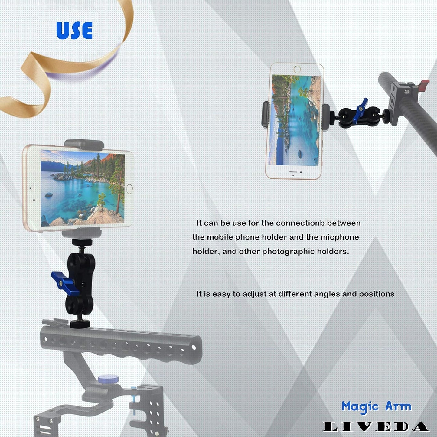 1/4" Mini Magic Arm with Double Ballhead Screw Adapters& Metal Articulating Arm, Universal Bracket Monitor Mount