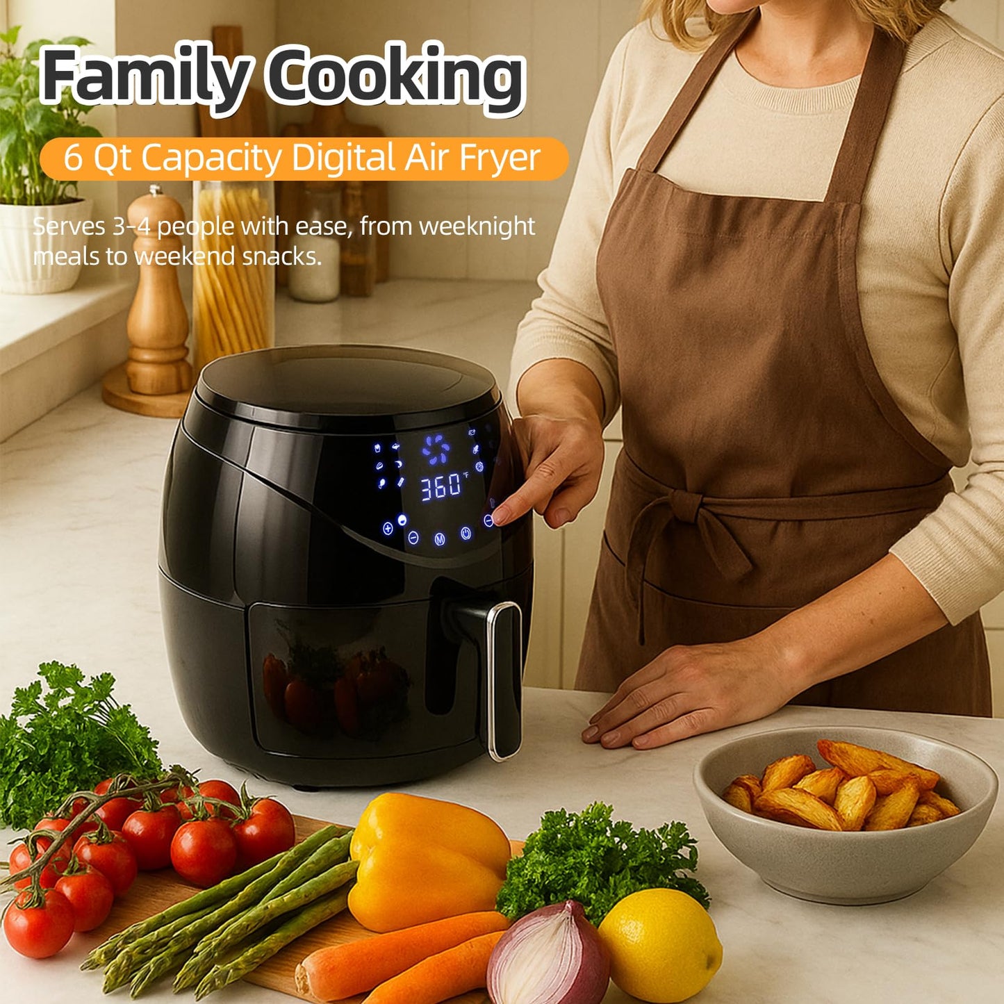 Air Fryer 6.5 QT Extra Hot Air Fryer for Crispy Cooking Bake Roast Nonstick High Gloss Black Finish Perfect for Healthy Meals Kitchen Appliance