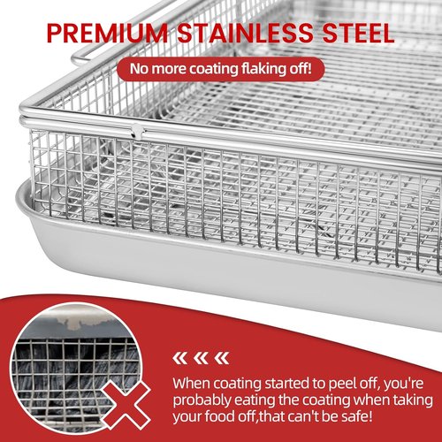 Geesta Air Fryer Basket - Extra Large 16.5” x 12.5” Stainless Steel Crisper Tray with 50 Recipes | Oven Accessories for Crispy Foods
