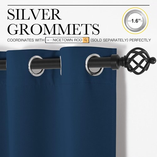 NICETOWN Blackout Curtains - Thermal Insulated Room Darkening Panels | 63 Inch Length, Moroccan Blue, 2 Pieces