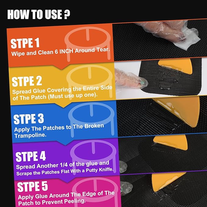 Self-Adhesive Trampoline Patch Repair Kit | Repair Trampoline Mat Tear or Hole in a Trampoline Mat Ground Stakes