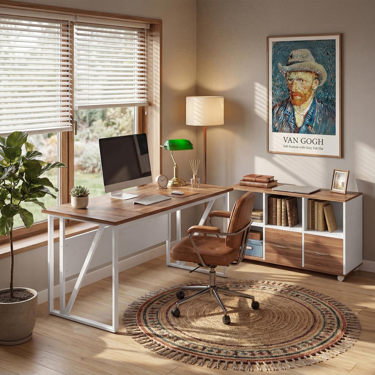 Tribesigns 63-Inch Executive Desk with 47" Mobile File Cabinet, L-Shaped Computer Desk with Drawers & Shelves, Large Industrial Home Office Desk Set with Storage (Light Brown & White)
