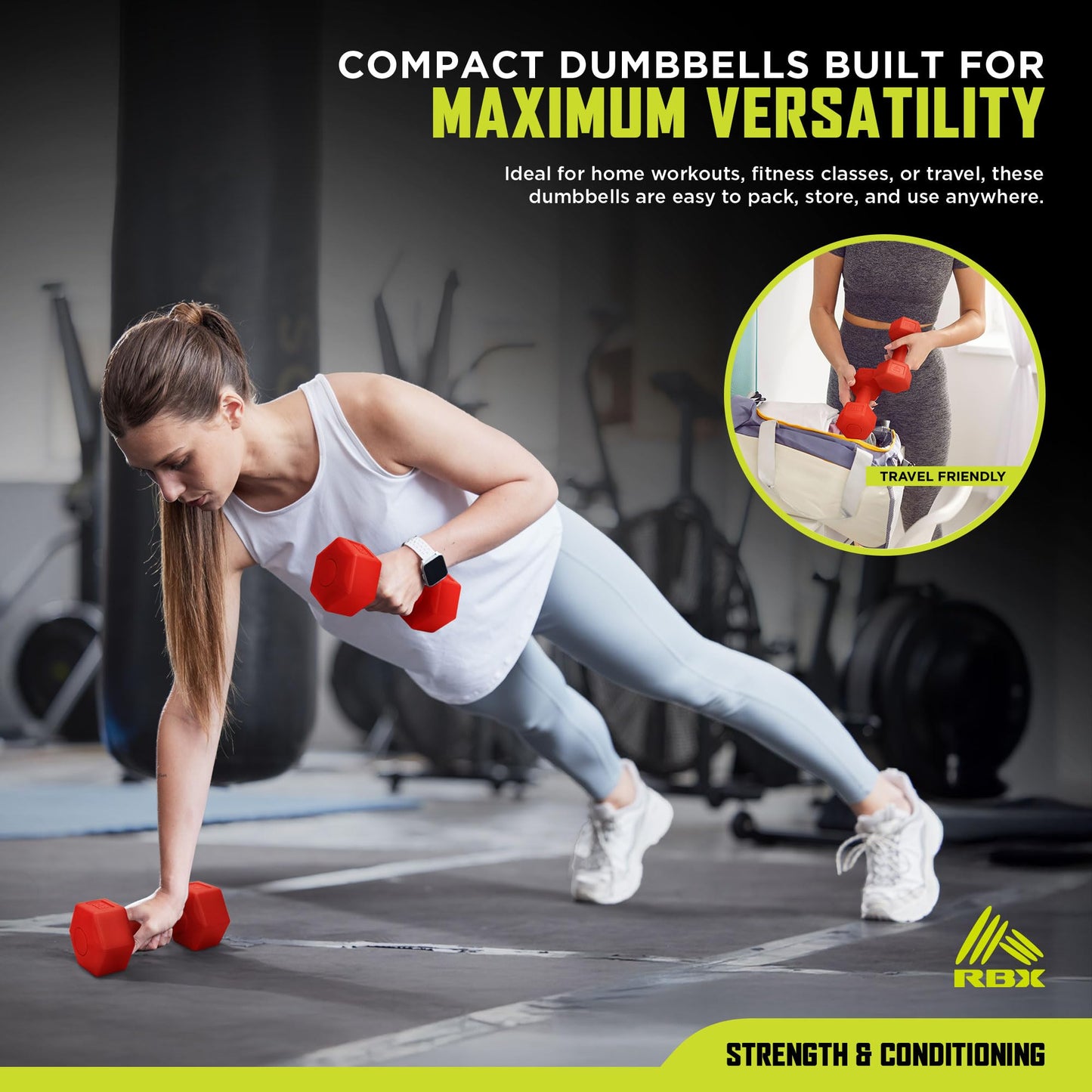 RBX 6LB Pair Hex Dumbbell Set, 3LB Each, Durable Weights with Easy-Grip Coating, Hex Design to Prevent Rolling, Compact and Portable Workout Set for Strength Training, Cardio, and Upper Body Workouts