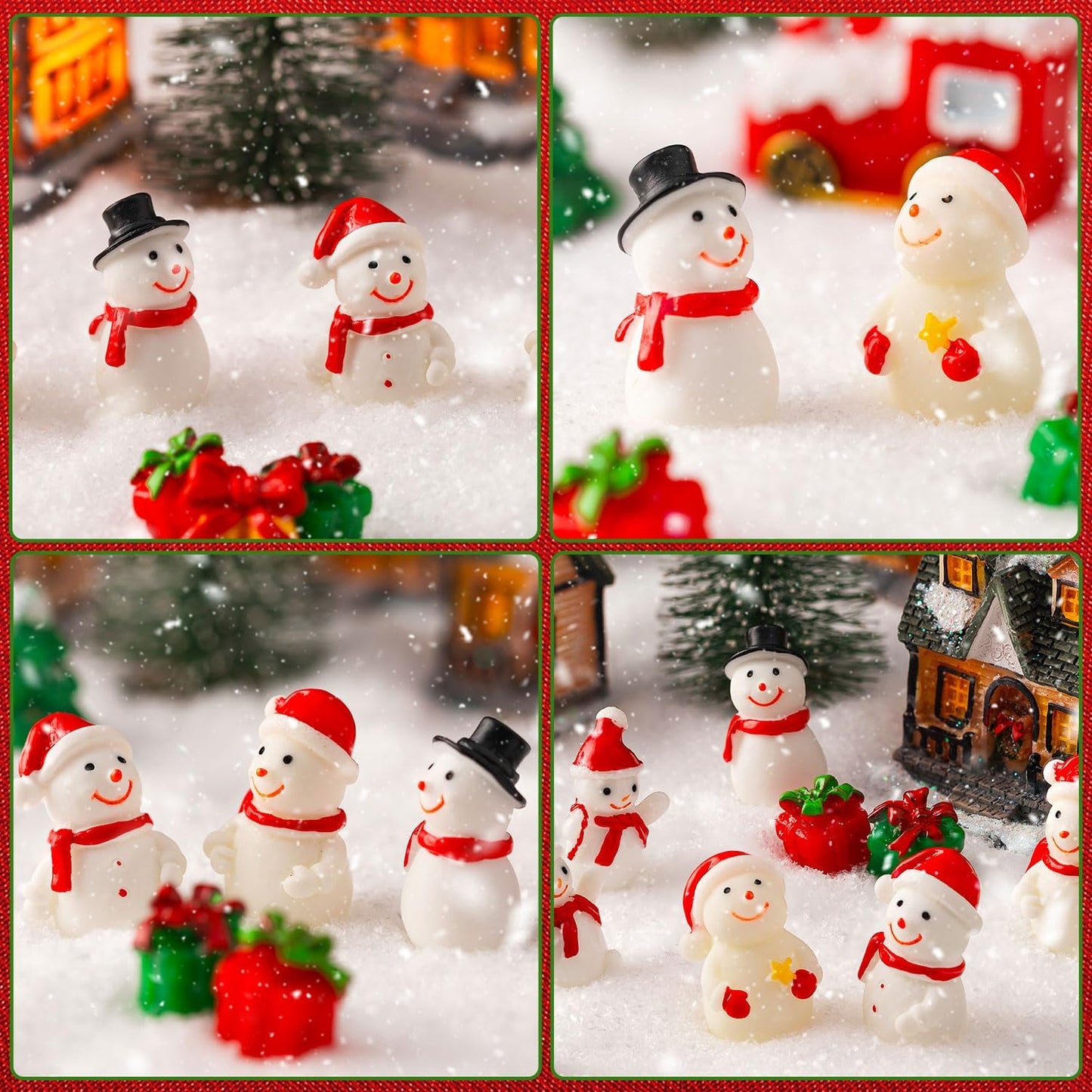 Skiennix Mini Snowman Figurines - 36Pcs Resin Snowmen with Hats for DIY Christmas Decor