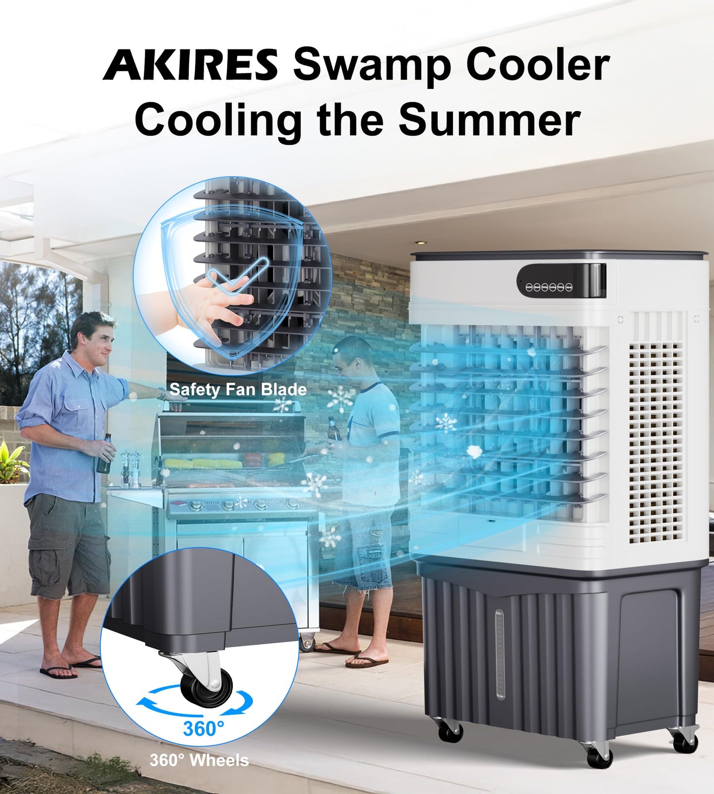 AKIRES 3600CFM Swamp Cooler,Evaporative Air Cooler with 13.5-Gal Water Tank,4 Ice Packs,Evaporative Cooler for Outdoor Patio Garage Commercial Industrial Use (41IN)