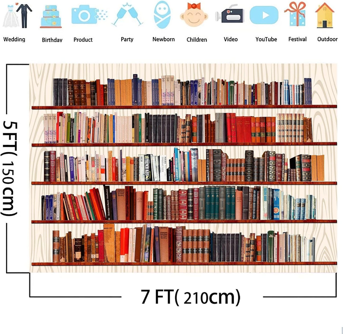 Yieldeer 8x6ft Bookshelf Photo Backdrop Books Library Tapestry Wall Hanging Bookcase Photography Background for Office