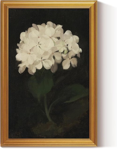 HUARCEY Vintage Wall Art - Gold Framed Flower Canvas Print for Living Room | 24"x36" White Hydrangea