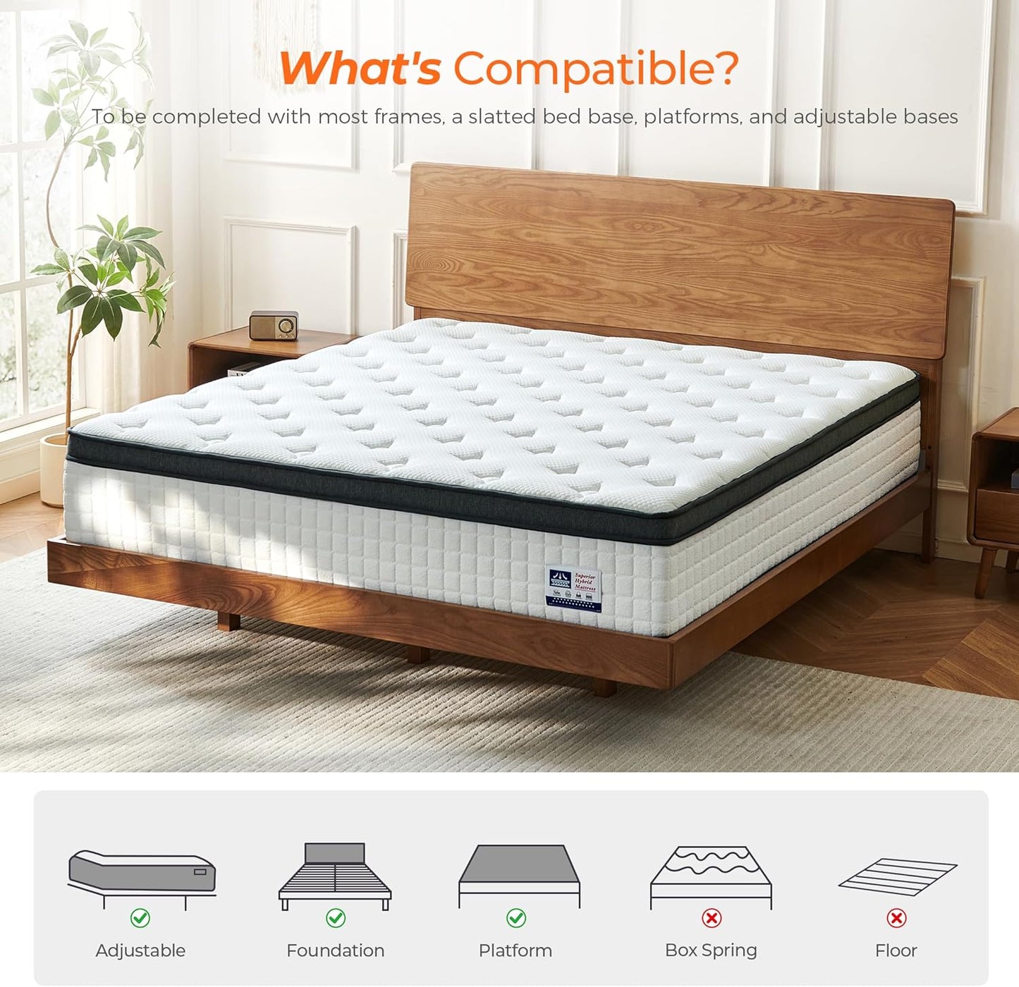 Regine Switzerland 12-Inch Queen Hybrid Mattress - Pocketed Spring & Gel Memory Foam for Support & Pressure Relief