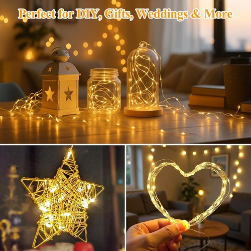 Lakumu Fairy Lights - 12-Pack Battery Operated 7FT Waterproof Silver Wire LED String Lights | Warm White for DIY Decor