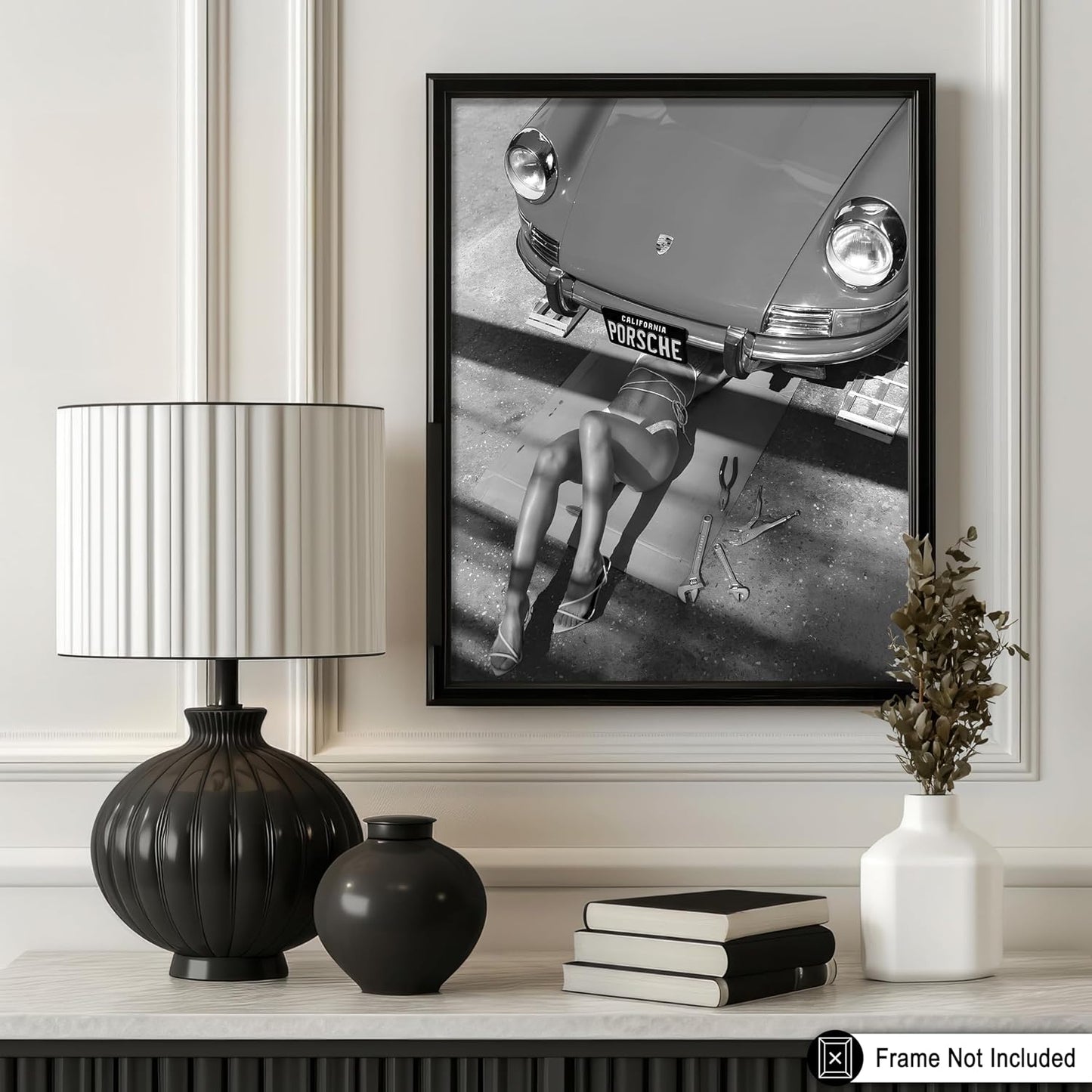 Poster Master | Classic Car Poster - Sexy Mechanic Art Print - Black & White Photography - 8x10 Unframed Decor