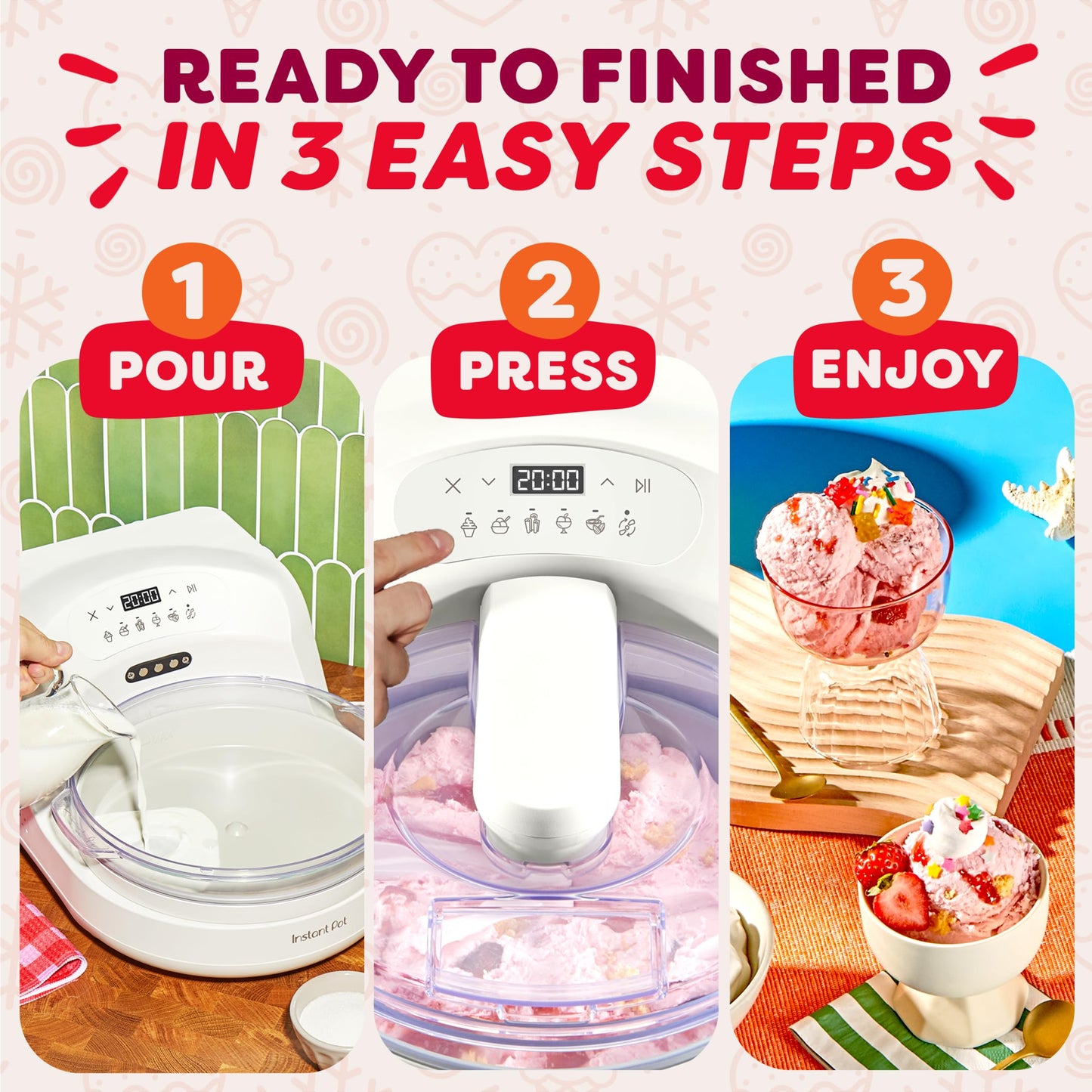 Instant Pot InstantChill Ice Cream Maker with Built‑In Compressor, No Pre‑Freezing, Real Ice Cream in Minutes*, Gelato, Sorbet, Rolled, Non‑Dairy, Mix‑Ins, Easy Clean Up, Quiet, Makes Up to 2 Pints