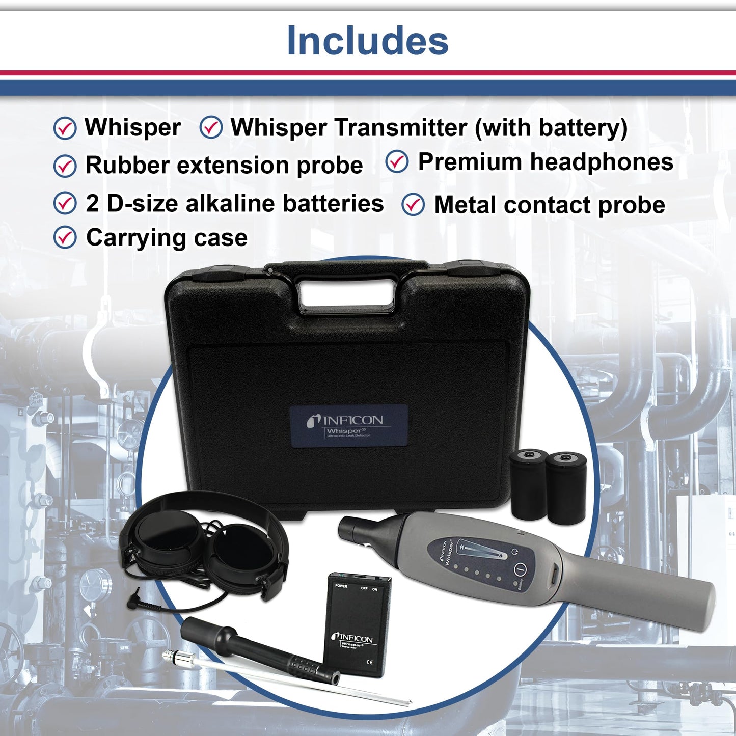 INFICON Whisper with Accessory Kit, Enhanced Ultrasonic Leak Detector, 711-203-G1,Off-White