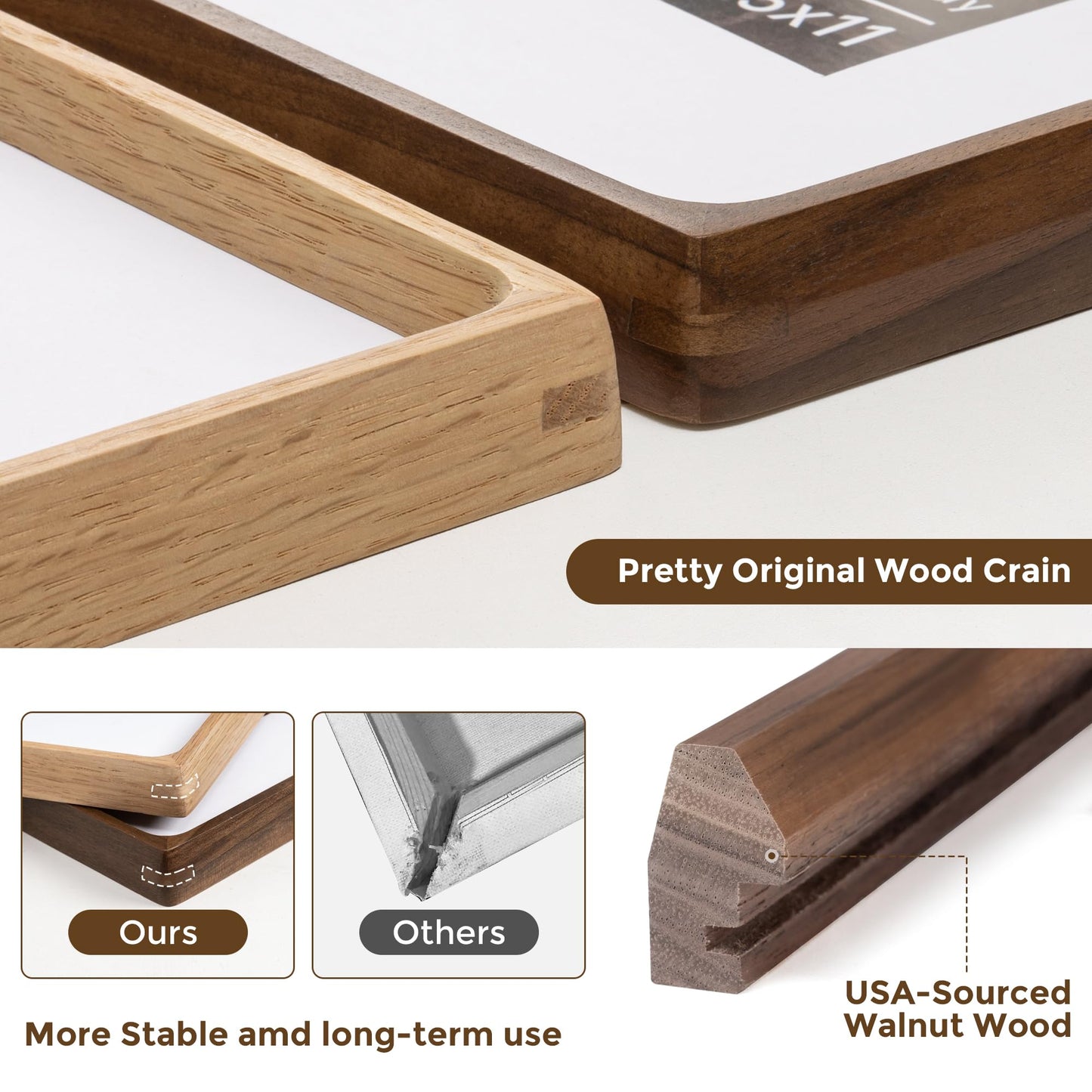 Dreamland 16x20 Picture Frame, USA-Sourced Walnut Wood Photo Frames with HD Tempered Glass, 16 x 20 Wooden Frame Matted to 11 x 14, 16x20 Frames Handcrafted Rounded Corner for Tabletop or Wall Display