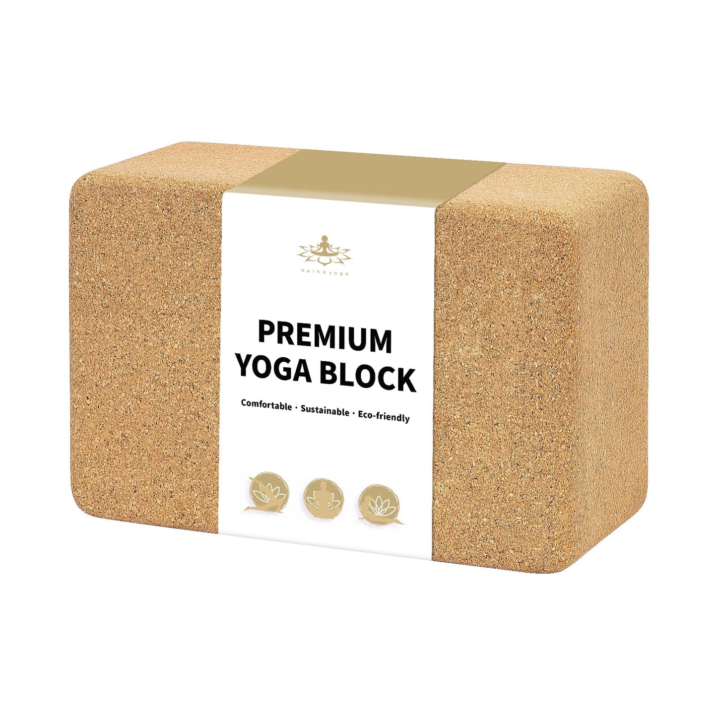 Hatha Yoga Cork Yoga Block, Natural Cork from Portuguese, Premium Brick 9"x6"x3", Eco-Friendly Yoga Accessories for Yoga, Pilates & Stretching