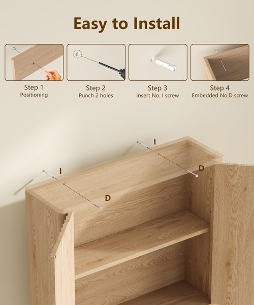Keehusux 27.6" H Bathroom Wall Storage Cabinet with 2 Fluted Doors, Modern Wall Mounted Bathroom Cabinet with Adjustable Shelf, Curved Profile Medicine Cabinet for Kitchen, Living Room, Natural Oak