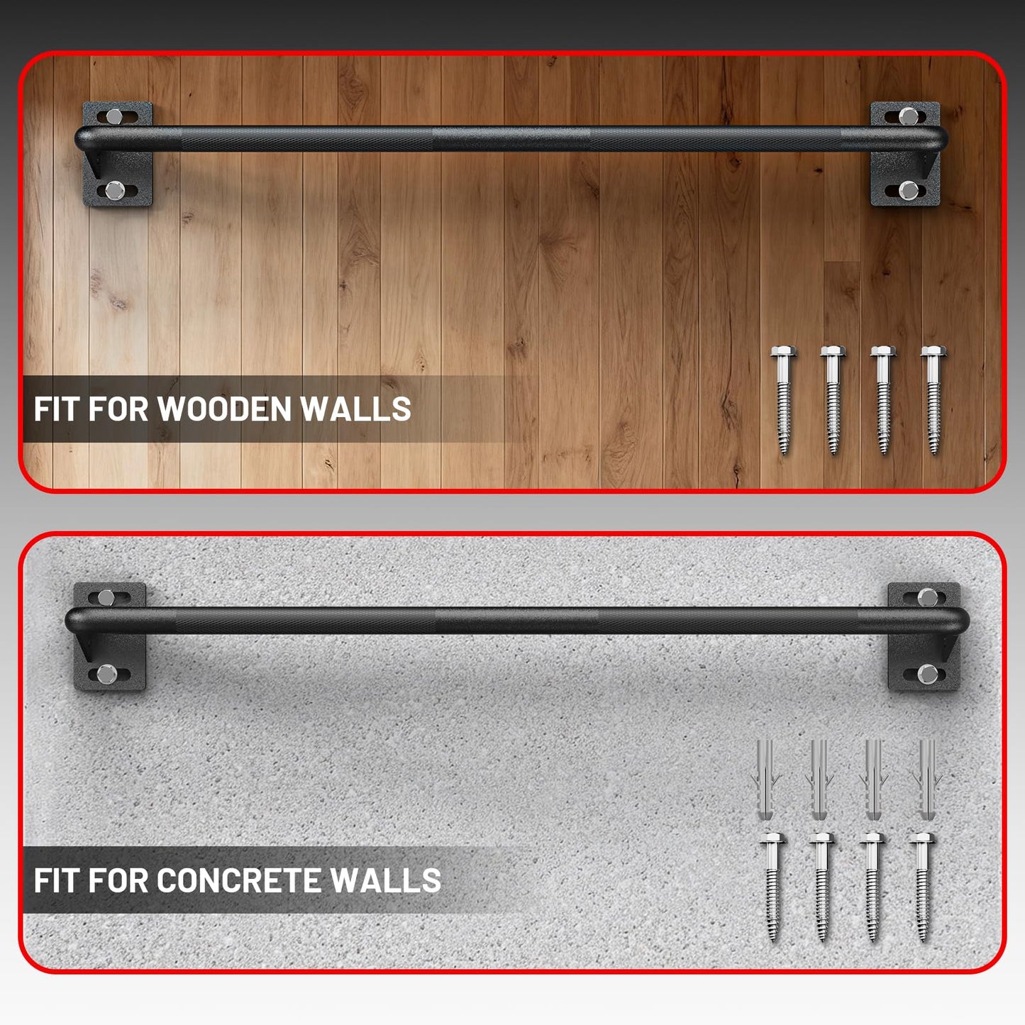 PAPABABE Wall Mounted Pull Up Bar, Chin Up Bar, Strength Training Pull-Up Bars Chin Up Bars for Home Gym, 500LBS Weight Capacity (Black 36 inch)