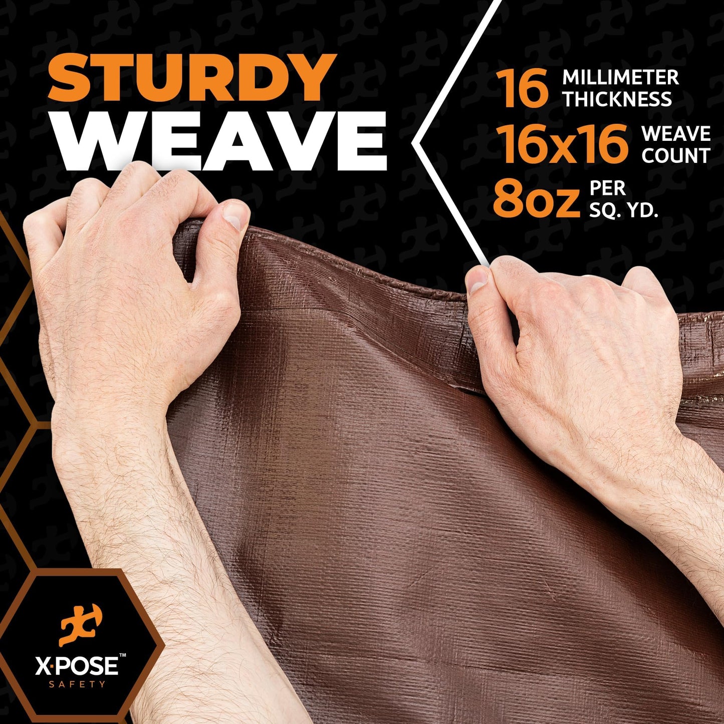 30' x 30' Super Heavy Duty 16 Mil Brown Poly Tarp Cover - Thick Waterproof, UV Resistant, Rip and Tear Proof Tarpaulin with Grommets and Reinforced Edges - by Xpose Safety