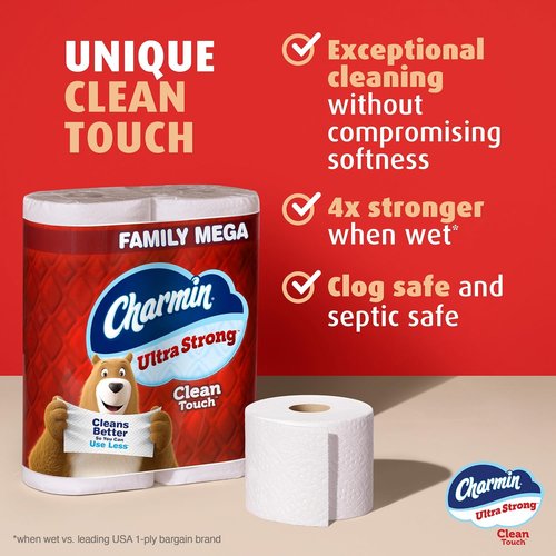 Charmin Ultra Strong Toilet Paper - 2-Ply Clean Touch, 18 Family Mega Rolls (90 Regular Rolls) - White