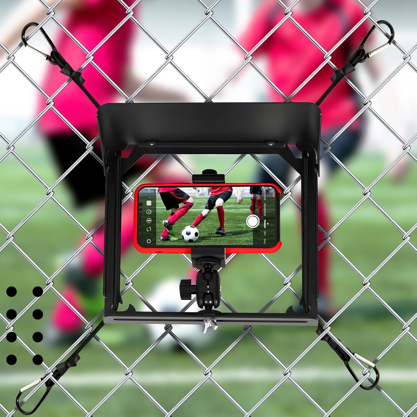 Cell Phone Fence Mount with Sunshade, Aluminum Fence Camera Mount Holder for Streaming & Recording Games, Anti-Overheat