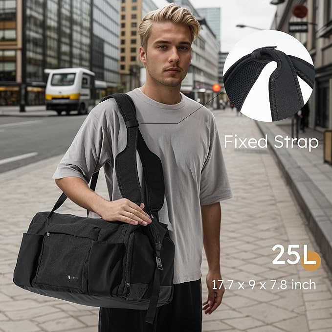 Small Gym Bag for Men with Shoes Compartment and Wet Pocket Convertible Duffle Bag and Gym Backpack Waterproof Sports Bag with 2 Bottle Holders Weekender Overnight Bag - Black
