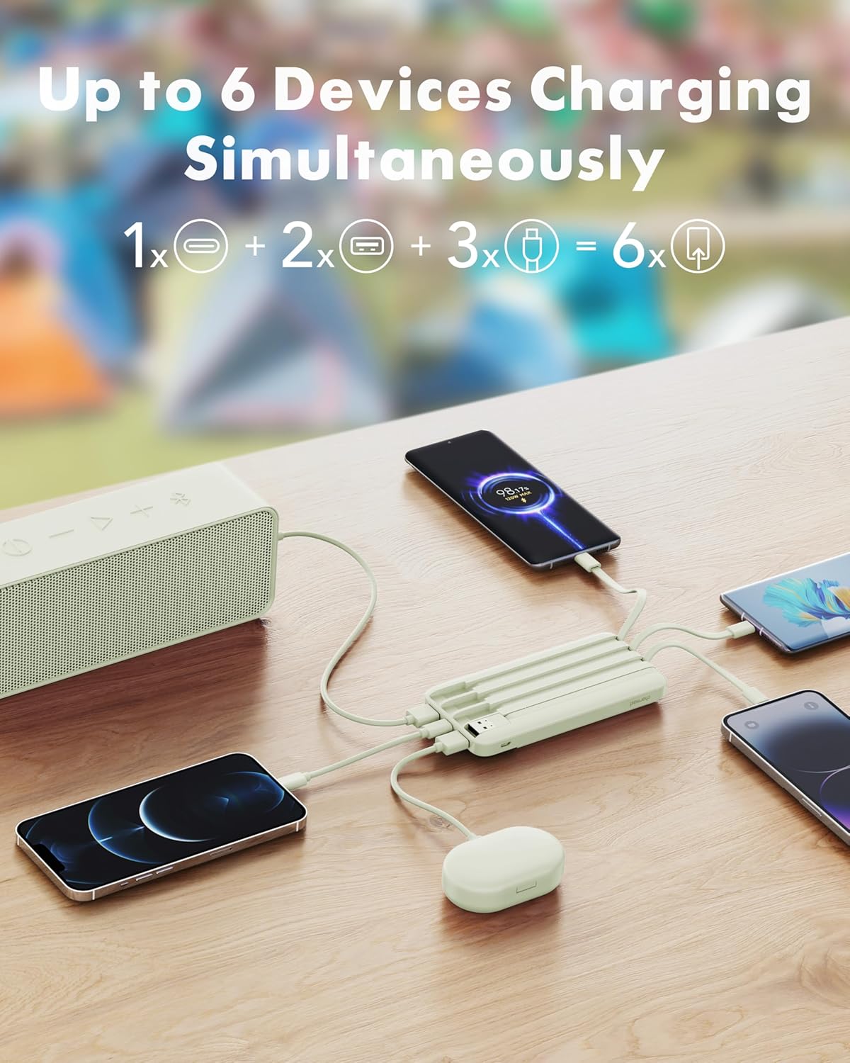charmast 10000mAh Pack 6 3 3A Portable Charger with Built in Cables, Power Bank with Cords Wires, Slim Travel Battery
