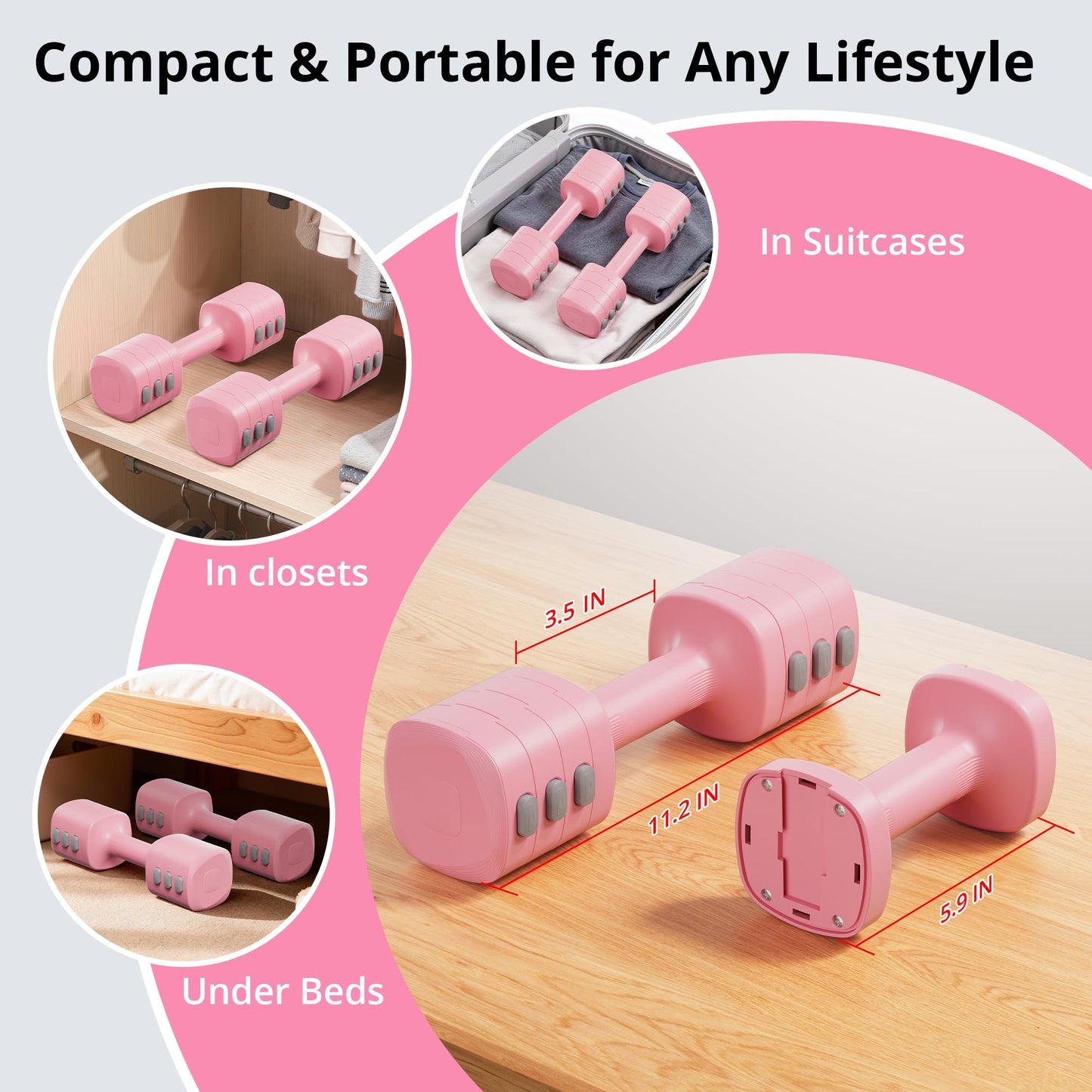Adjustable Dumbbell Set of 2, 4 in 1 Free Weights with Fast Adjustment, Each 2.2lb/3.3lb/4.4lb/5.5lb Hand Weights Set for Home Gym & Outdoor Exercise Training