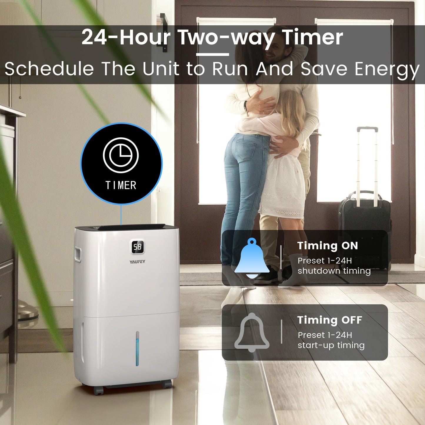 Yaufey 150 Pints Dehumidifier for Home, Basement and Large Room up to 7000 Sq. Ft., with Drain Hose, Timer, Intelligent Humidity Control and Large Water Tank