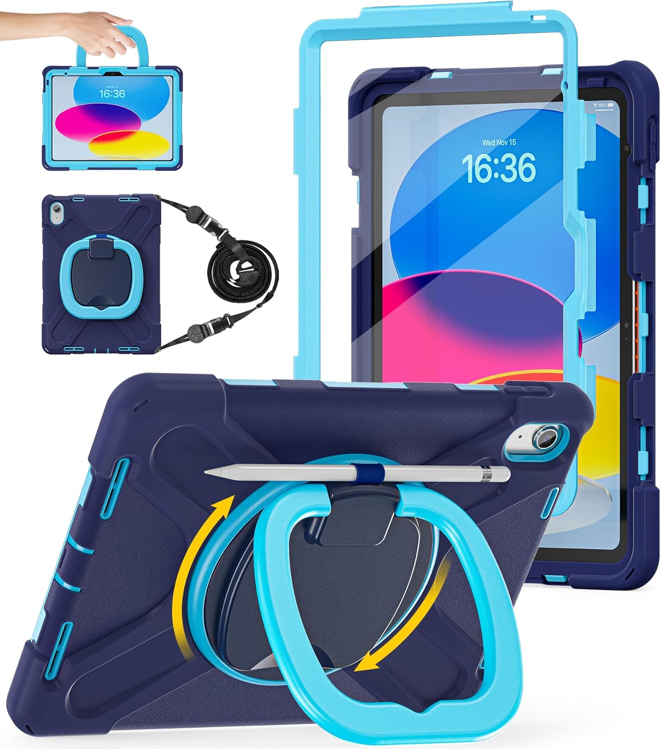 BATYUE (A16) 11th/10th 11''/10.9'' 2025/2022 360 180 Case for iPad Gen - Heavy Duty Shockproof Cover with Rotating