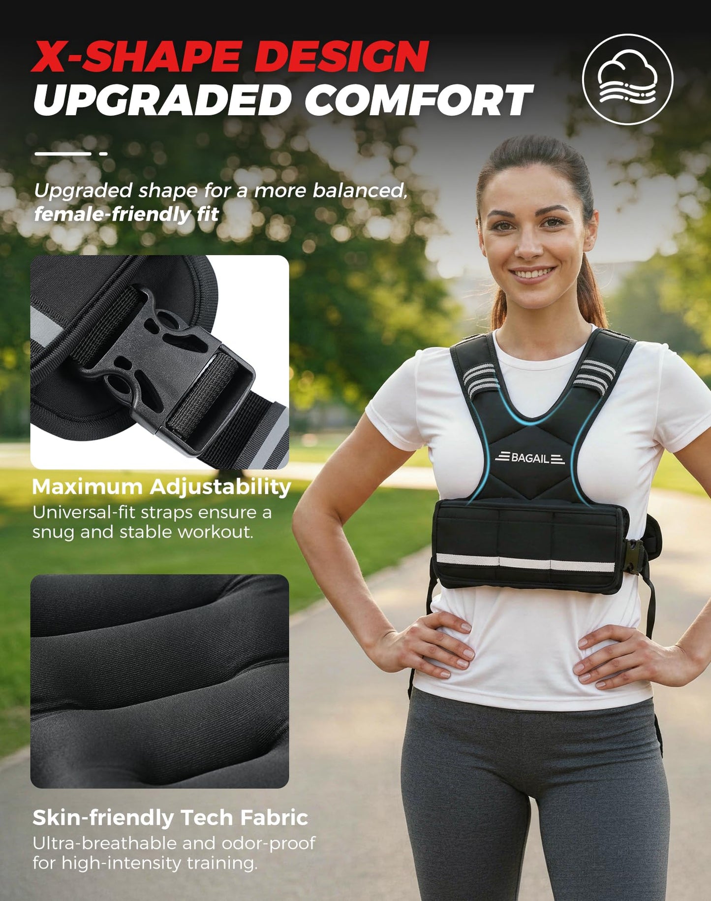 BAGAIL Adjustable Weighted Vest for Women 4-10lb, Comfortable U-Neck Rucking Vest with 6 Removable Weights, Storage Pocket and Reflective Strips for Walking, Jogging, Weight Loss & Home Workouts