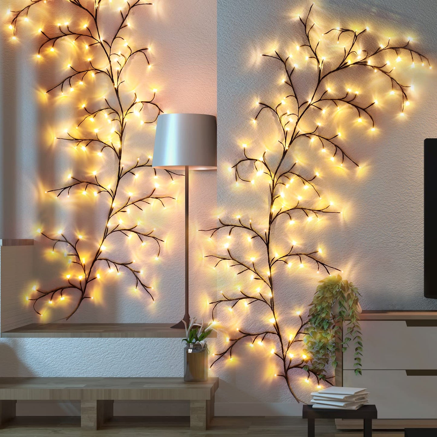 THKFUL Enchanted Willow Vine Lights with Remote, 8FT Willow Vine Tree Branch Lights Christmas Artificial Plants Tree Branches Light,144 LEDs Lighted Twig Vine Plug in for Room Home Outdoor(1PCS)