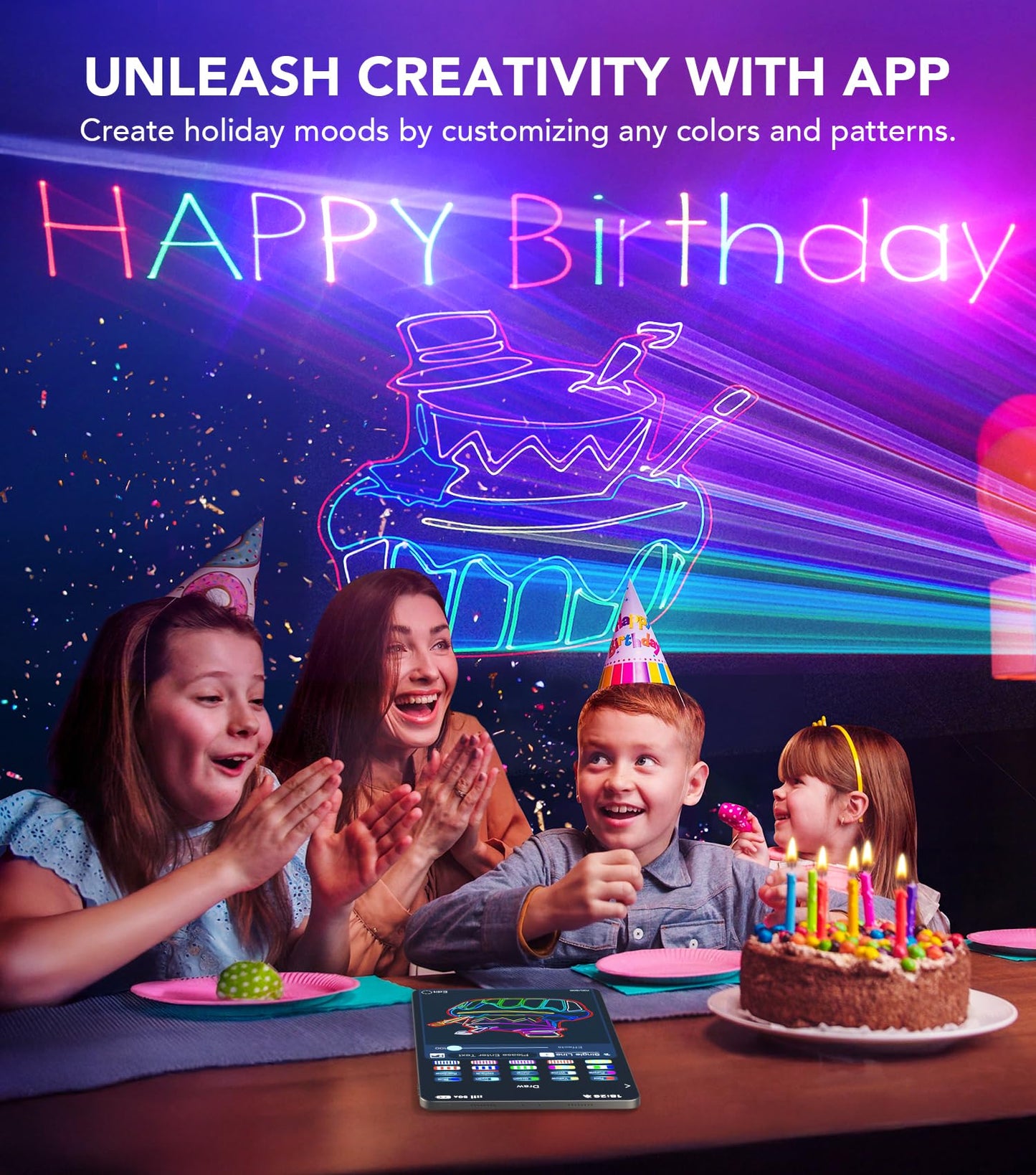 KeoBin APP DJ Laser Lights Professional - 200+ 3D RGB Animation Laser Light Show, Hand Drawing, Custom Patterns, Sound Actived & DMX Sync for Party, Stage, Club