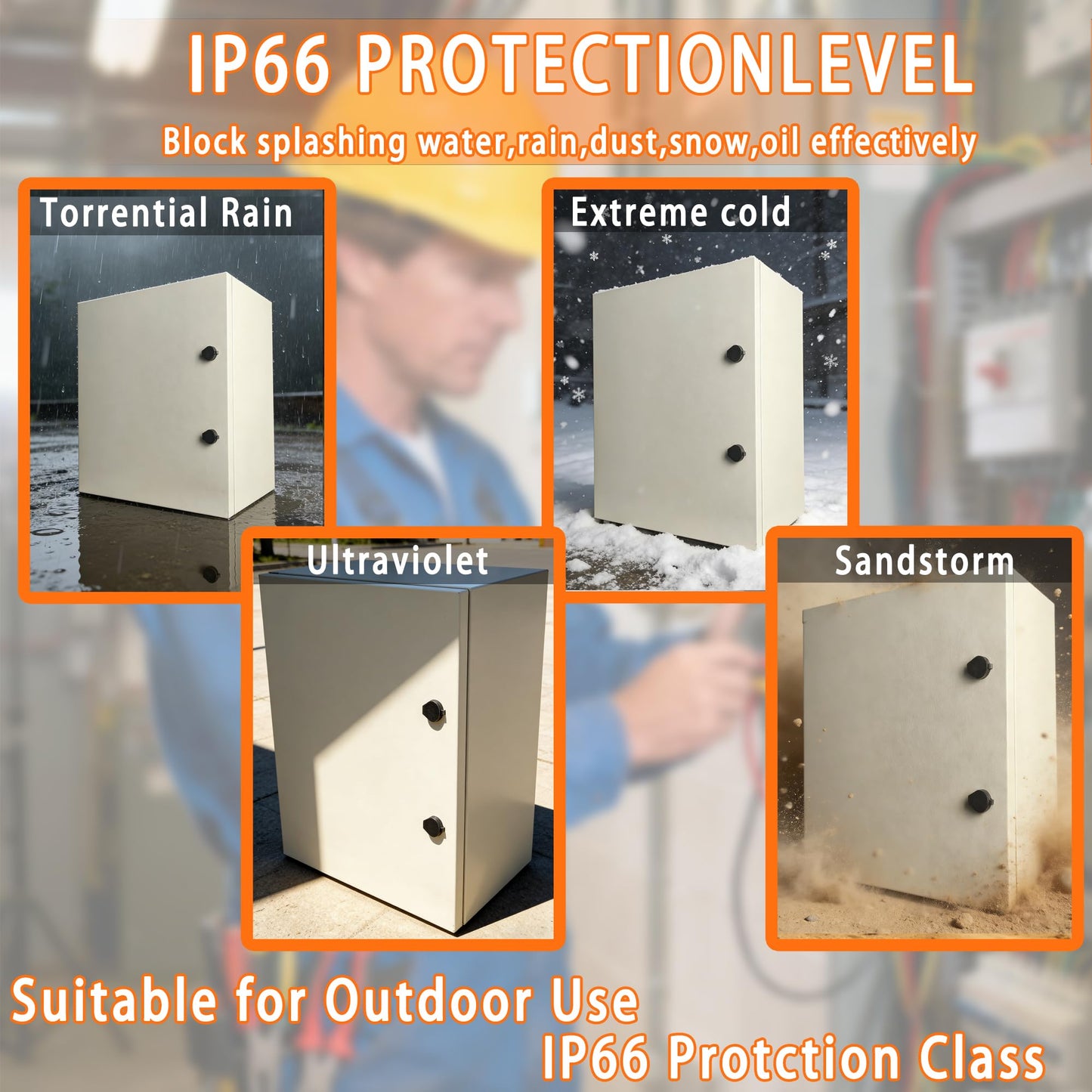 24x16x8 Electrical Enclosure Box NEMA 4 Outdoor Enclosure, IP66 Waterproof & Dustproof Cold-Rolled Carbon Steel Hinged Junction Box for Outdoor Indoor Use