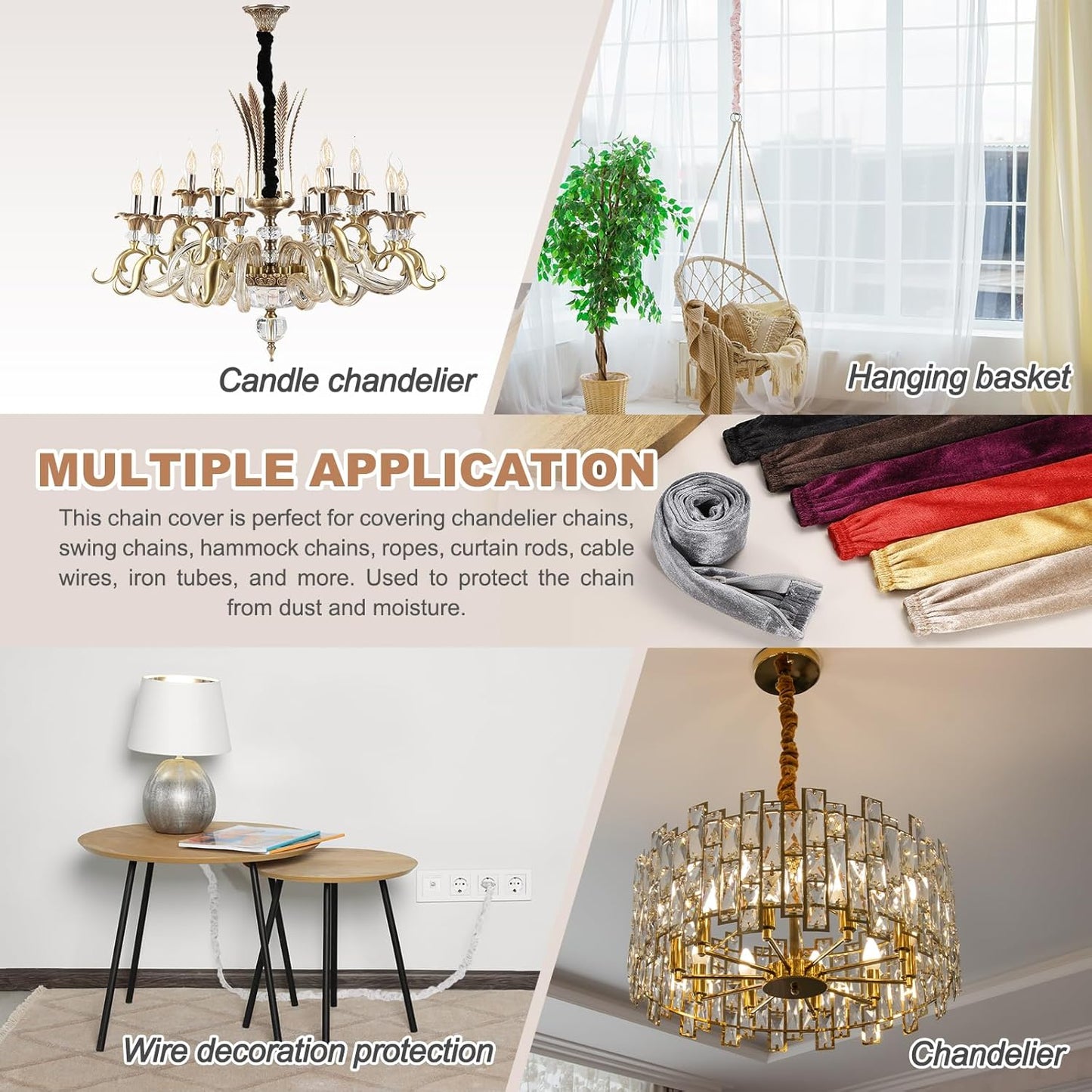2ft 2 PATIKIL Chandelier Chain Cord Cover, Pcs Velvet Cloth Fabric Chain Sleeve Decorative Cord Covers for Chandelier