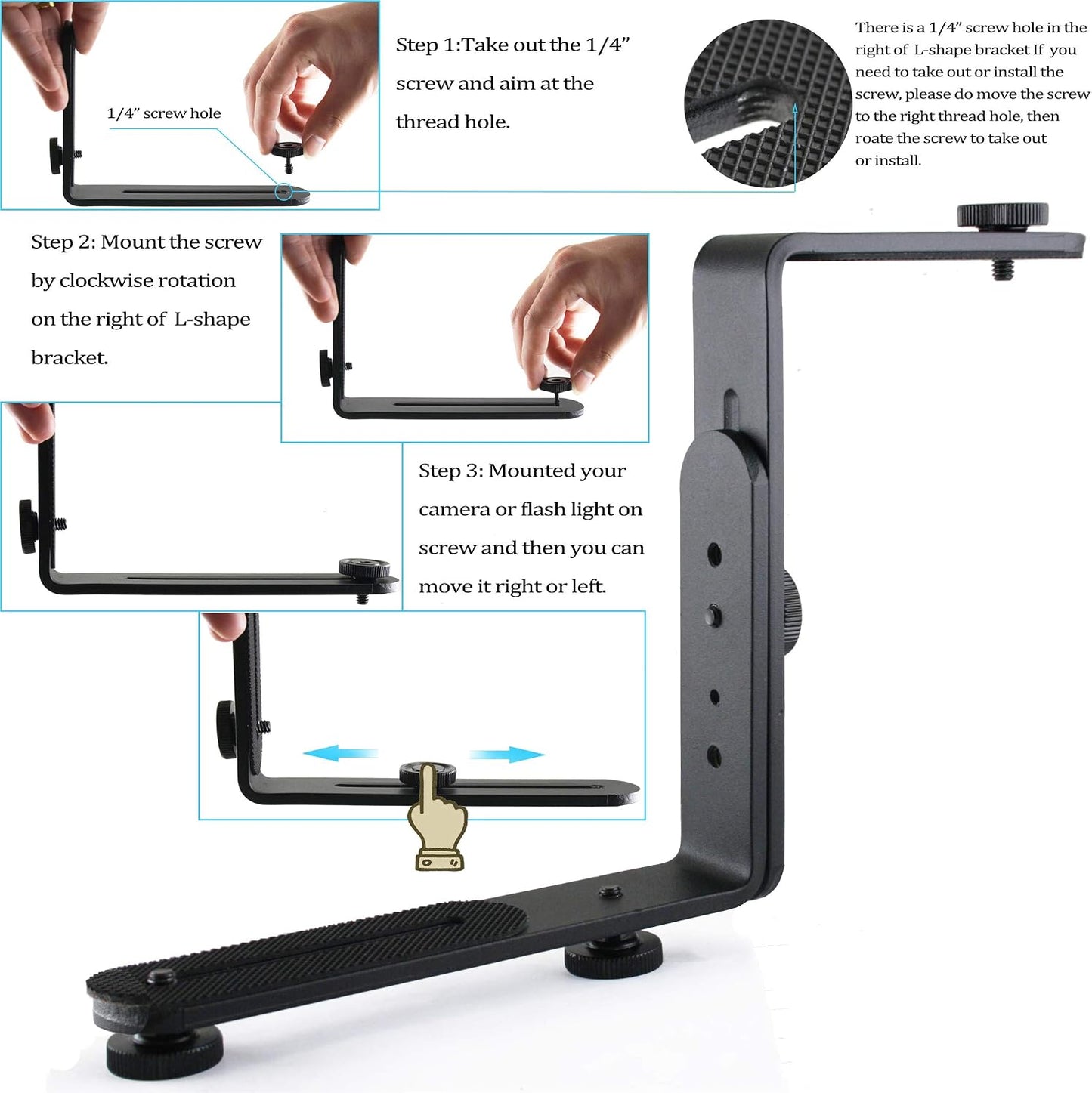 Metal Aluminum Alloy L-Shape Camera Flash Bracket for DSLR & SLR