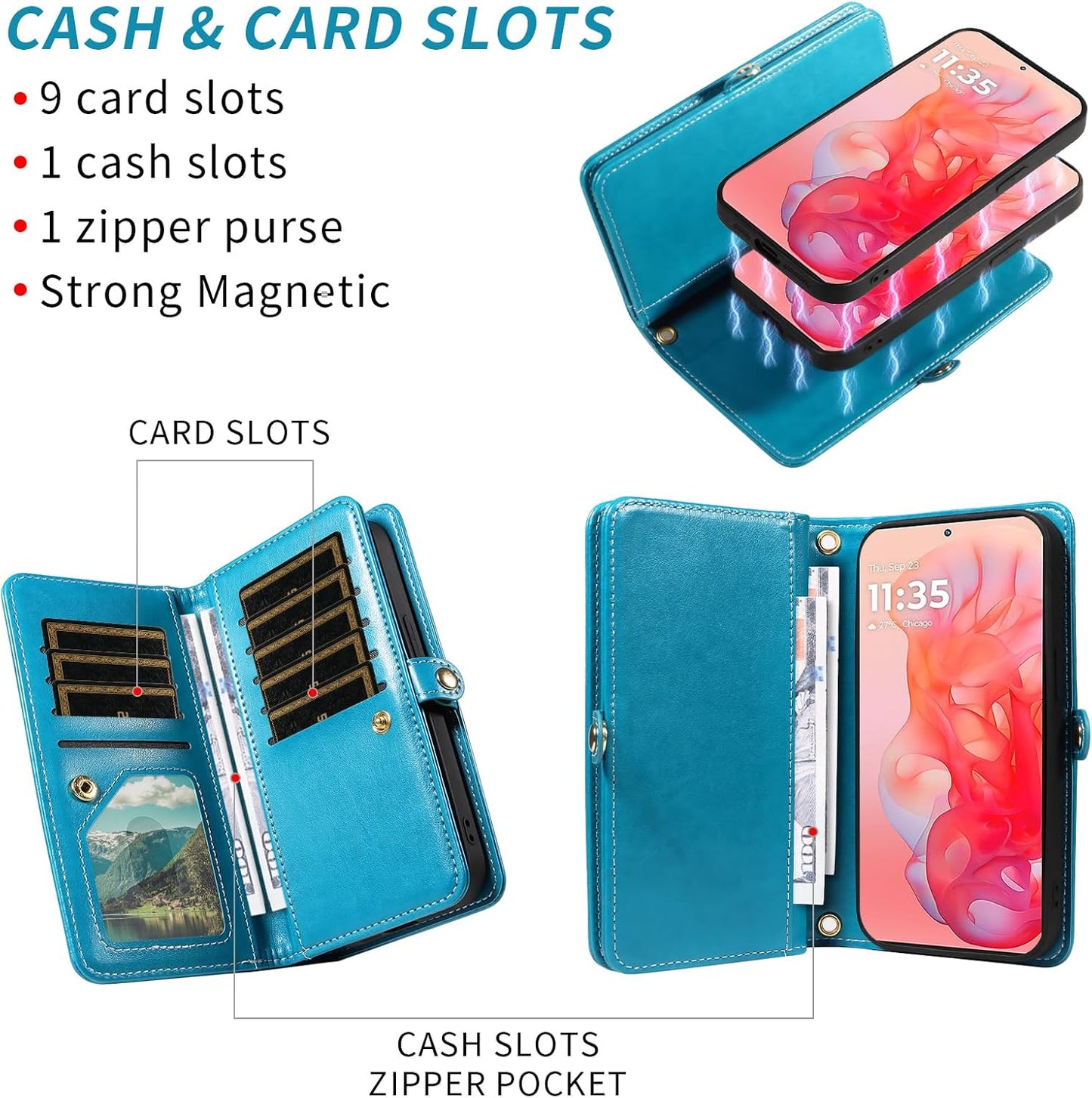 Asuwish 5G 2024 G5 Phone Case for Motorola Moto G Stylus Zipper Wallet Magnetic Detachable Cell Cover with Tempered