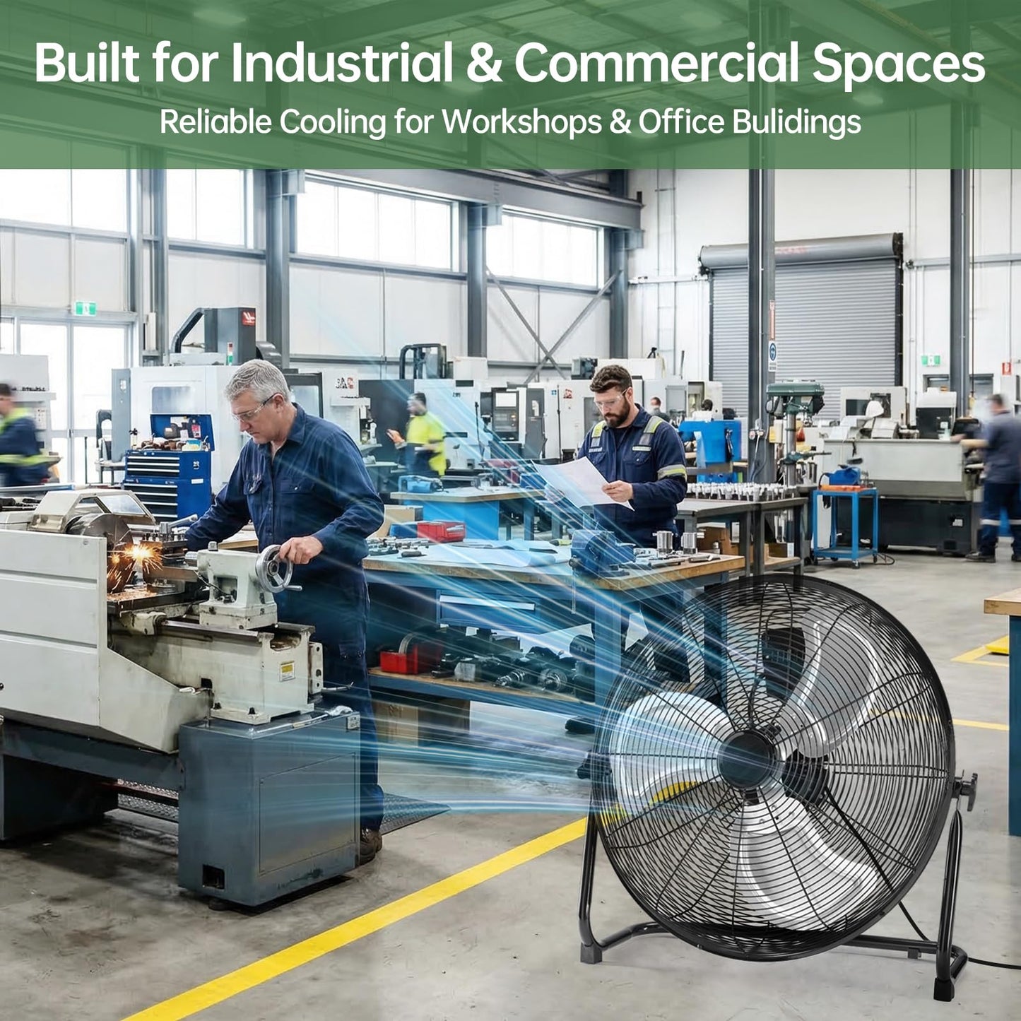 OLIXIS 20'' Industrial High-Velocity Floor Fan, 3-Speed Metal Fan with Carry Handle, Quiet Standing Drum Fan with 120° Adjustable Tilt, Max 3522 CFM for Garages, Workshops, Large Commercial Spaces